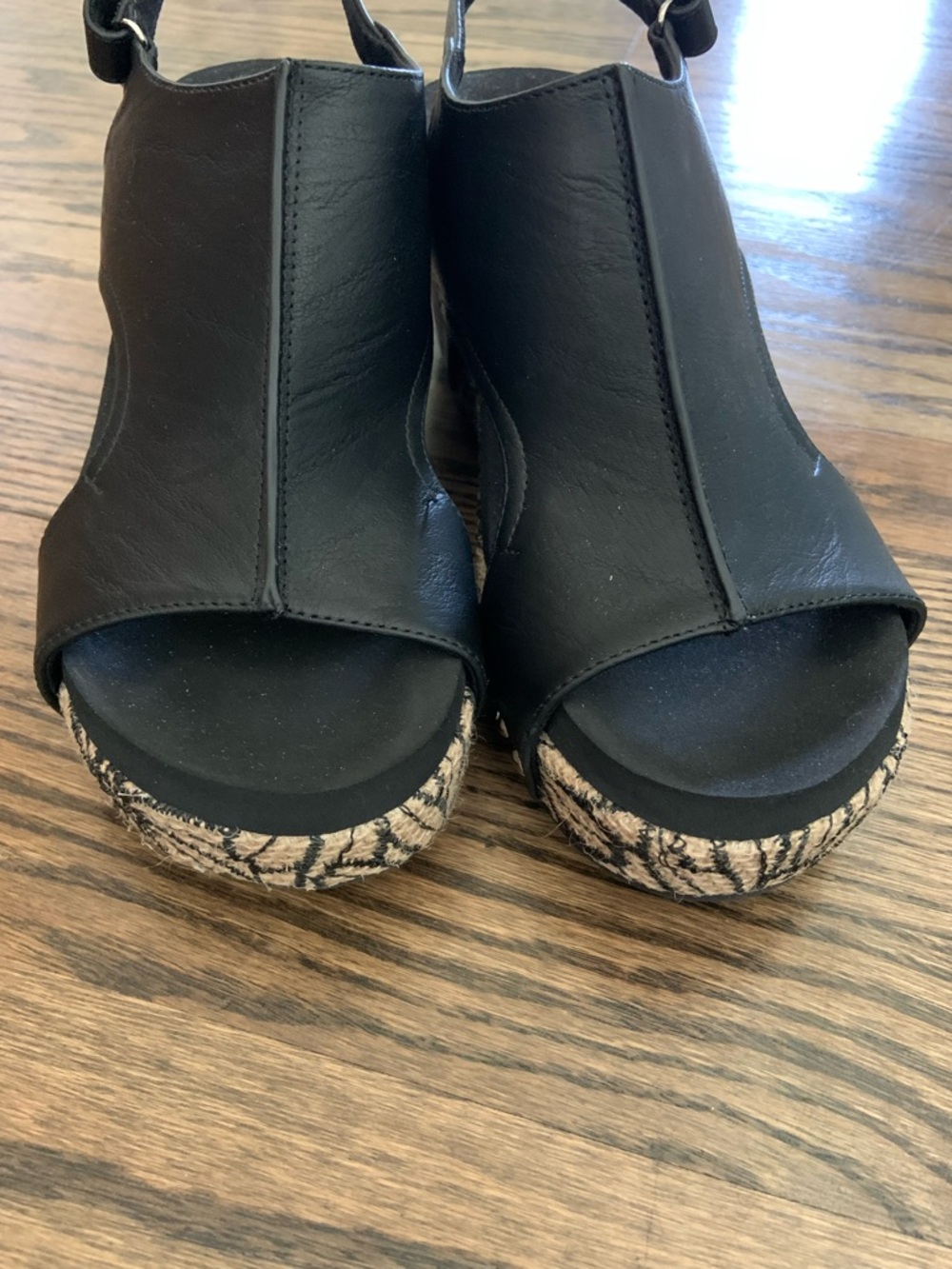 Corkys Black Carley Open-Toe Slingback Wedge Sandals Floral Wrap Cork - Picture 3 of 10